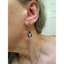 Art Deco Earrings 18k white gold diamonds gems architectural dangle design (7481)