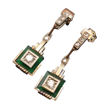 Art Deco Earrings 18k white gold diamonds gems architectural dangle design (7481)