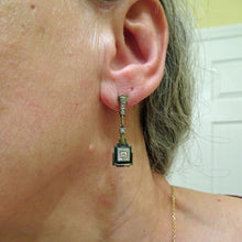 Art Deco Earrings 18k white gold diamonds gems architectural dangle design (7481)