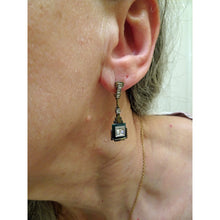 Art Deco Earrings 18k white gold diamonds gems architectural dangle design (7481)