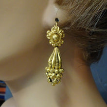 Antique Georgian earrings 18k gold cannetille day night dangle drops French(7491)