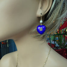 Antique Victorian earrings gold blue enamel pearls hearts English love (7524)