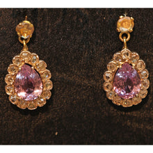 Antique Earrings ear pendants gold pink sapphires diamonds French dangles(7526)