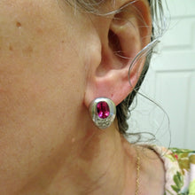 Mauboussin Paris vintage earrings 18k white gold pink tourmaline diamonds (7528)