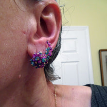 Vintage French earrings 18k gold emeralds rubies climber earrings beads (7534)