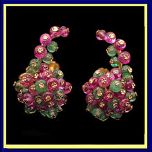 Vintage French earrings 18k gold emeralds rubies climber earrings beads