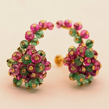 Vintage French earrings 18k gold emeralds rubies climber earrings beads