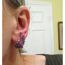 Vintage French earrings 18k gold emeralds rubies climber earrings beads (7534)