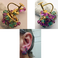 Vintage French earrings 18k gold emeralds rubies climber earrings beads (7534)