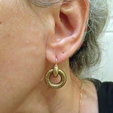 Antique Victorian earrings gold hoops engraved floral double hoop earrings(7537)