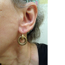 Antique Victorian earrings gold hoops engraved floral double hoop earrings(7537)