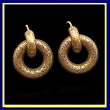 Antique Victorian earrings gold hoops engraved floral double hoop earrings