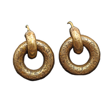 Antique Victorian earrings gold hoops engraved floral double hoop earrings(7537)