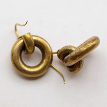 Antique Victorian earrings gold hoops engraved floral double hoop earrings(7537)