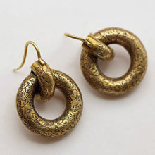 Antique Victorian earrings gold hoops engraved floral double hoop earrings(7537)