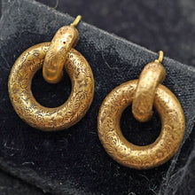Antique Victorian earrings gold hoops engraved floral double hoop earrings(7537)