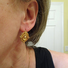 Antique Victorian Earrings Etruscan Revival gold beetle scarab (7538)