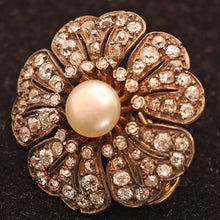 Antique French Earrings Ear clips diamonds pearls gold silver big flowers (7541)