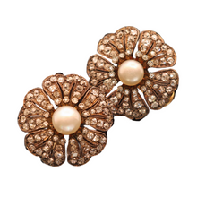 Antique French Earrings Ear clips diamonds pearls gold silver big flowers (7541)