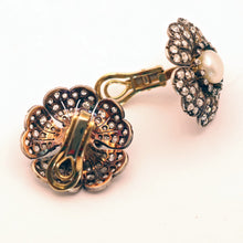 Antique French Earrings Ear clips diamonds pearls gold silver big flowers (7541)