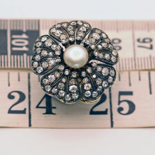 Antique French Earrings Ear clips diamonds pearls gold silver big flowers (7541)