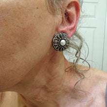 Antique French Earrings Ear clips diamonds pearls gold silver big flowers (7541)