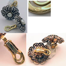 Antique French Earrings Ear clips diamonds pearls gold silver big flowers (7541)