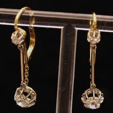 Antique Victorian Nouveau earrings gold platinum diamonds Dormeuse sleepers(7544