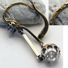 Antique Victorian Nouveau earrings gold platinum diamonds Dormeuse sleepers(7544