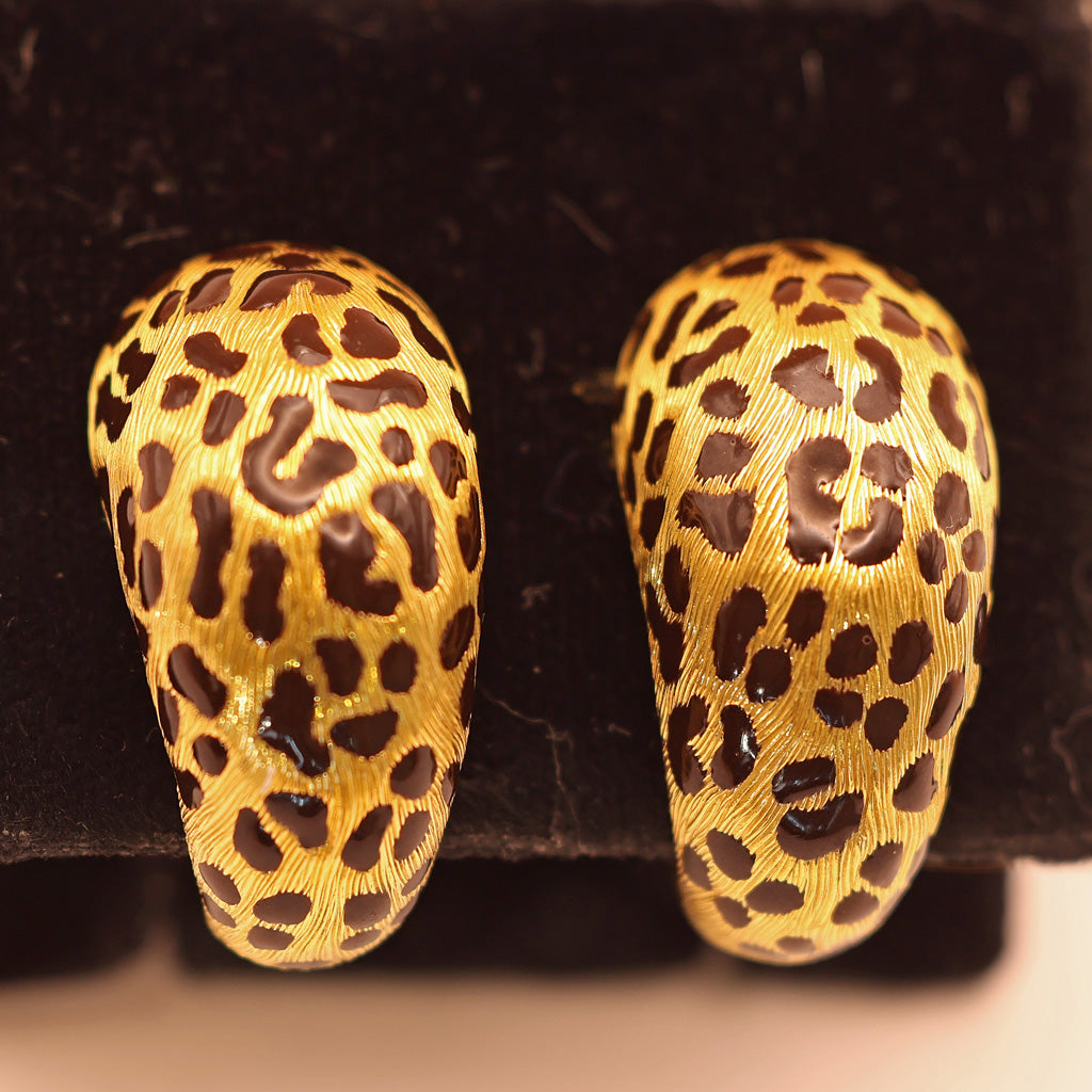 Christian Dior Earrings earrings clip on 18k gold enamel Mitzah leopard (7547)