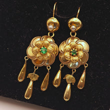 Antique Victorian earrings dangles gold pearls paste French flowers (7553)