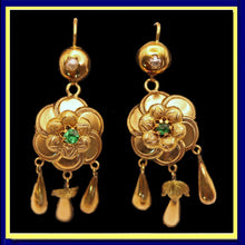 Antique Victorian earrings dangles gold pearls paste French flowers