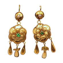 Antique Victorian earrings dangles gold pearls paste French flowers (7553)