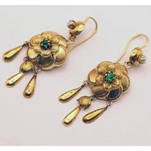 Antique Victorian earrings dangles gold pearls paste French flowers white background