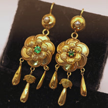Antique Victorian earrings dangles gold pearls paste French flowers (7553)