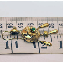 Antique Victorian earrings dangles gold pearls paste French flowers showing size