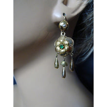 Antique Victorian earrings dangles gold pearls paste French flowers (7553)