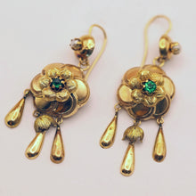 Antique Victorian earrings dangles gold pearls paste French flowers (7553)