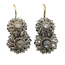 Antique Victorian earrings ear pendants silver gold diamonds French (7556)