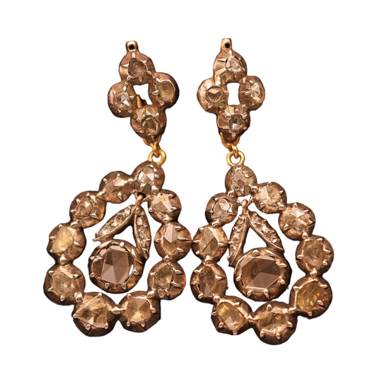 Antique Georgian earrings silver gold diamonds dangles circa 1780 French (7561)