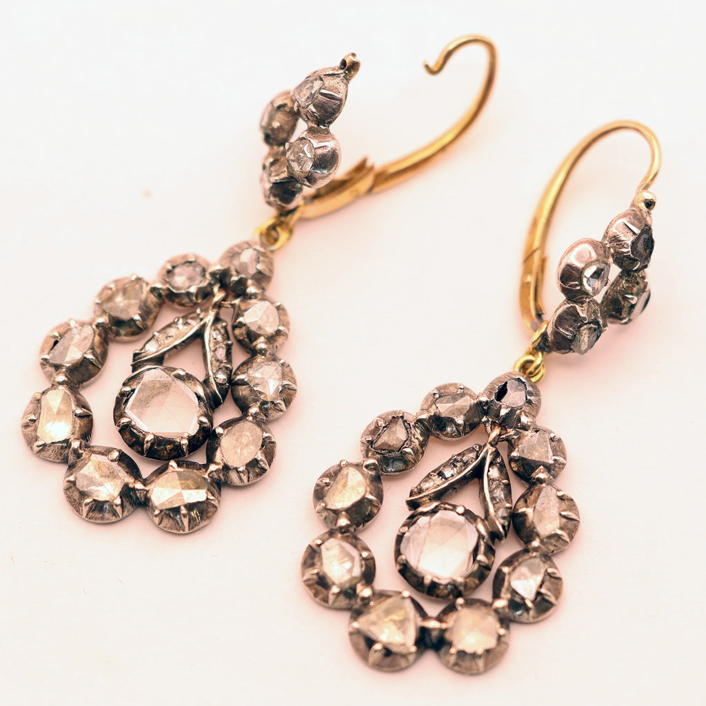 Antique Georgian earrings silver gold diamonds dangles circa 1780 French