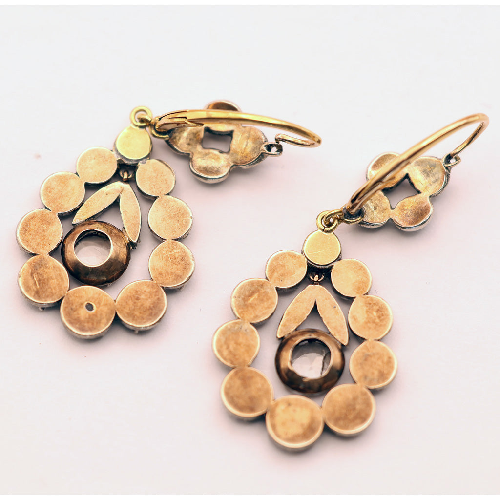 Antique Georgian earrings silver gold diamonds dangles circa 1780 French (7561)