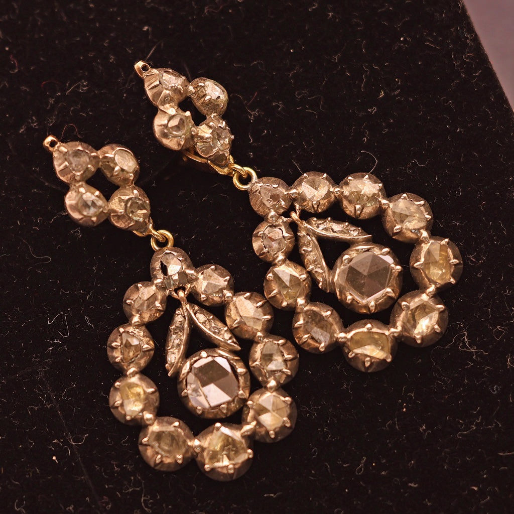 Antique Georgian earrings silver gold diamonds dangles circa 1780 French (7561)