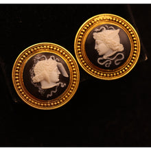 Antique Etruscan Revival earrings gold hardstone cameos snakes Hermes gods(7571)