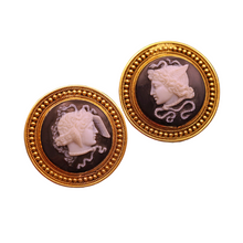 Antique Etruscan Revival earrings gold hardstone cameos snakes Hermes gods(7571)
