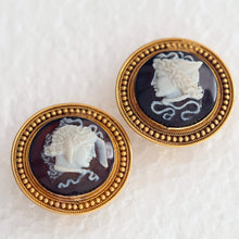 Antique Etruscan Revival earrings gold hardstone cameos snakes Hermes gods(7571)