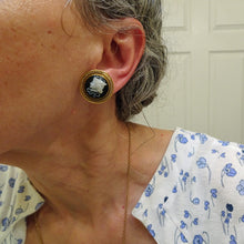 Antique Etruscan Revival earrings gold hardstone cameos snakes Hermes gods(7571)