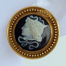 Antique Etruscan Revival earrings gold hardstone cameos snakes Hermes gods(7571)