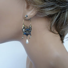 Antique Georgian boat earrings gold enamel pearls dogs Sicilian navicella (7575)