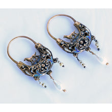 Antique Georgian boat earrings gold enamel pearls dogs Sicilian navicella (7575)